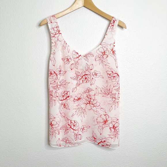 CAbi Tops - Cabi Stencil Top 6325 Womens Medium Red White Floral V-Neck Sleeveless Blouse